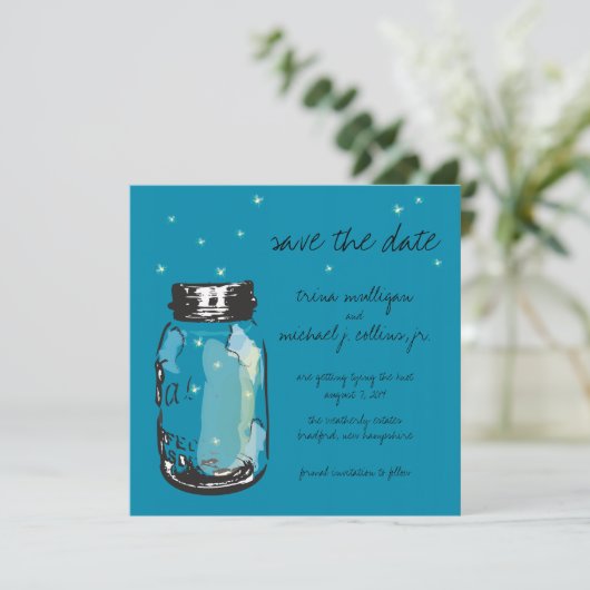 Fireflies & Mason Jar Save the Date (Stehend Vorderseite)