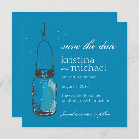 Fireflies & Mason Jar Save the Date (Vorne/Hinten)