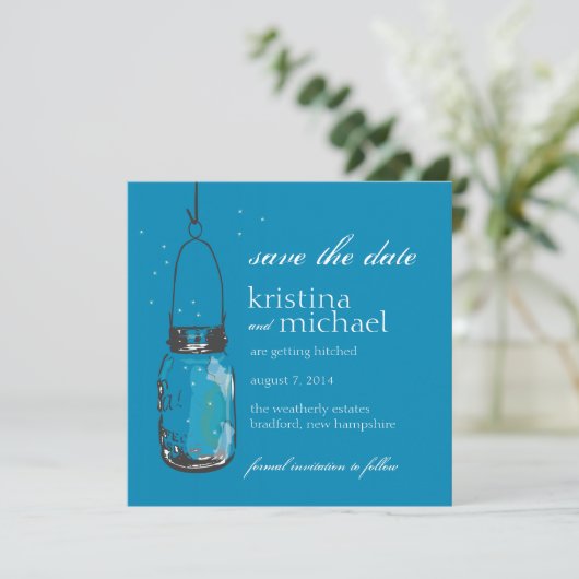 Fireflies & Mason Jar Save the Date (Stehend Vorderseite)