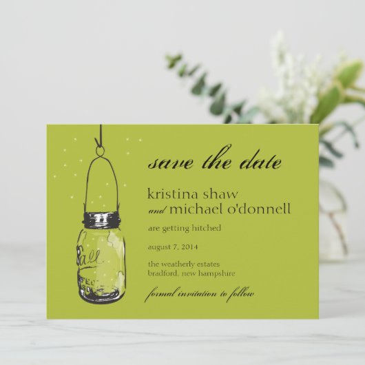 Fireflies & Mason Jar Save the Date (Stehend Vorderseite)