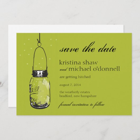 Fireflies & Mason Jar Save the Date (Vorne/Hinten)