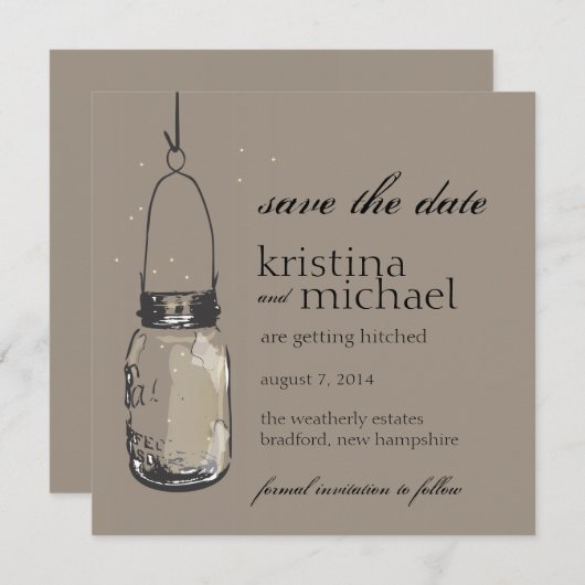 Fireflies & Mason Jar Save the Date (Vorne/Hinten)