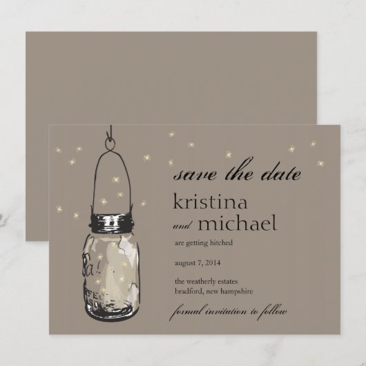 Fireflies & Mason Jar Save the Date (Vorne/Hinten)