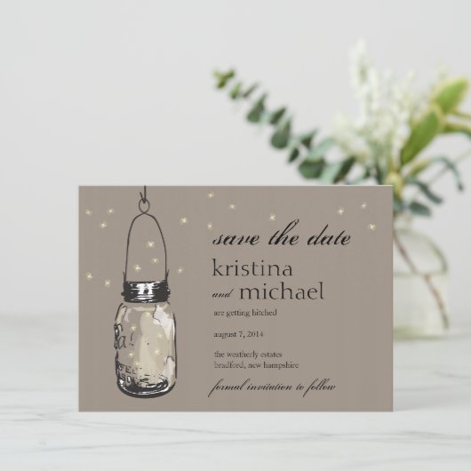 Fireflies & Mason Jar Save the Date (Stehend Vorderseite)