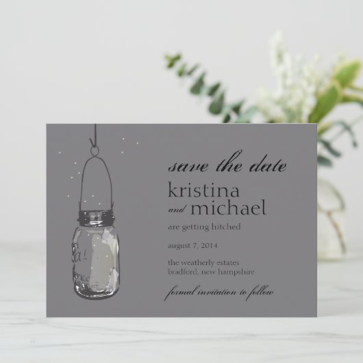 Fireflies & Mason Jar Save the Date (Stehend Vorderseite)