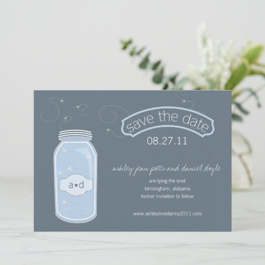 Fireflies & Mason Jar Save the Date (Stehend Vorderseite)