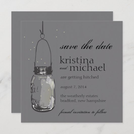 Fireflies & Mason Jar Save the Date (Vorne/Hinten)