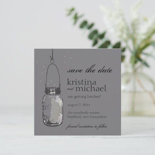 Fireflies & Mason Jar Save the Date (Stehend Vorderseite)