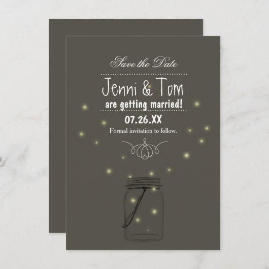 Fireflies Mason Jar Save the Date Einladungskarte Einladung (Vorne/Hinten)