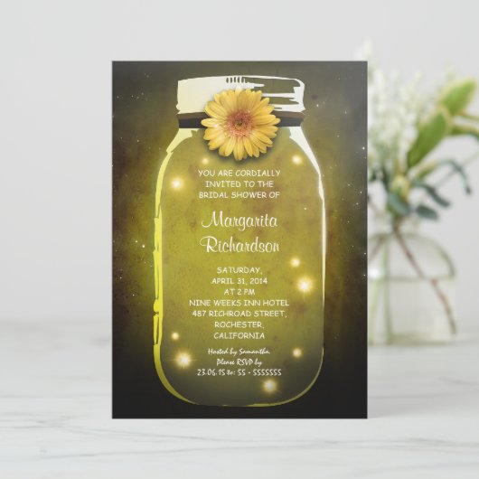Fireflies & Mason Jar Whimsical Brautparty Einladung (Stehend Vorderseite)