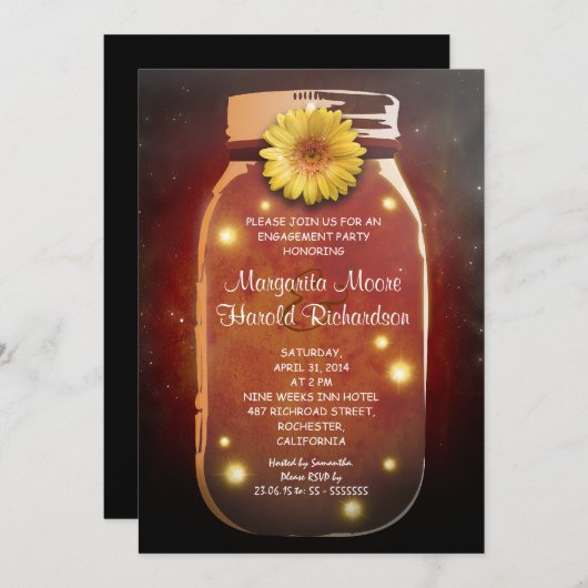 Fireflies & Mason Jar Whimsical Engagement Party Einladung (Vorne/Hinten)
