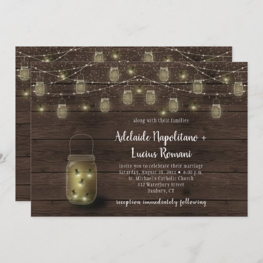 Fireflies Mason Jars String Lights Hochzeit Einladung (Vorne/Hinten)