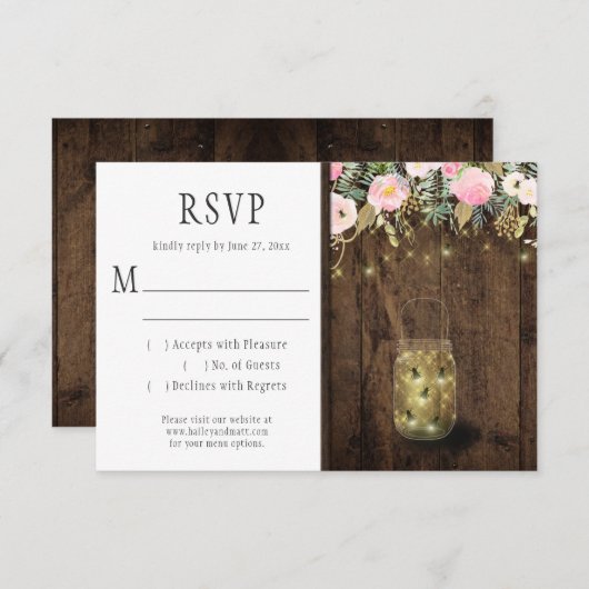 Fireflies Mason Jars String Lights Pink Gold UAWG RSVP Karte (Vorne/Hinten)