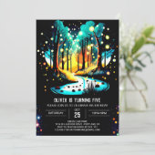 Fireflies tanzen verzauberter Wald zum Geburtstag Einladung (Stehend Vorderseite)