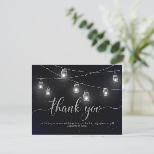 Fireflies und Mason Jar Lights Night Sky Vielen Da Dankeskarte (Stehend Vorderseite)