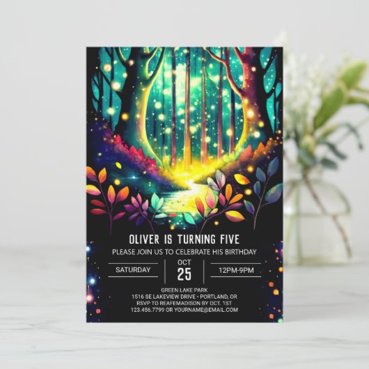 Firefly Dreamy Forest Birthday Einladung (Stehend Vorderseite)