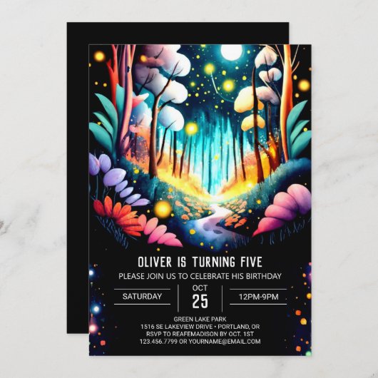 Firefly Editable Forest Birthday Einladung (Vorne/Hinten)