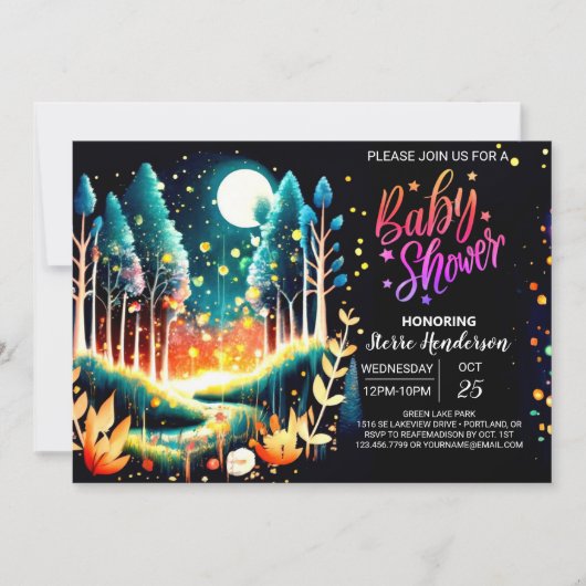 Firefly Fantasy Woodland Baby Shower Einladung (Vorderseite)