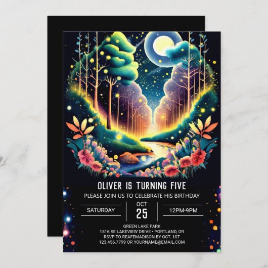 Firefly Fantasy Woods Geburtstag Einladung (Vorne/Hinten)
