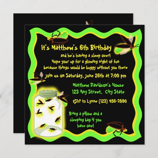 Firefly Frolic Birthday Einladung (Vorne/Hinten)