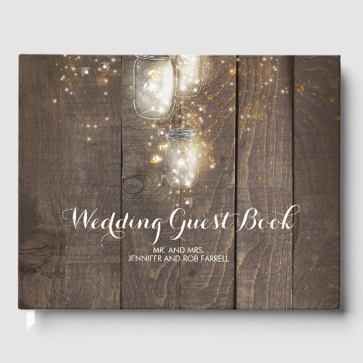 Firefly Lights Mason Jar Rustic Wedding Gästebuch (Vorderseite)