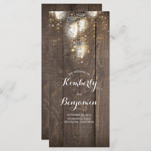 Firefly Lights Mason Jars Rustikale Hochzeitsprogr Programm (Vorne/Hinten)