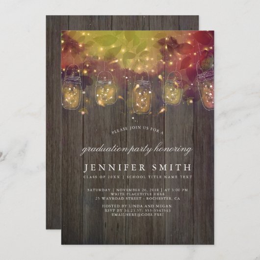 Firefly Lights und Mason Jars Graduation Party Einladung (Vorne/Hinten)