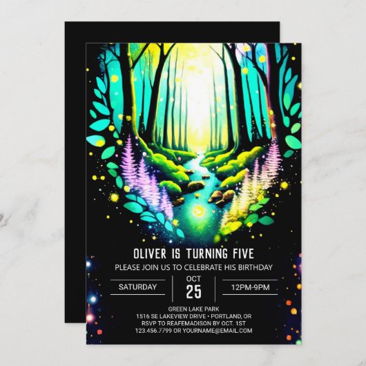 Firefly Magic Enchanted Woods Geburtstag Einladung (Vorne/Hinten)