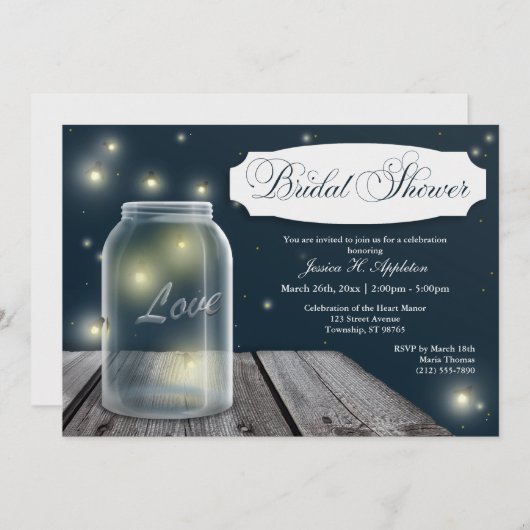 Firefly Mason Jar Bridal Einladungen (Vorne/Hinten)