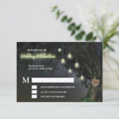 Firefly Mason Jar Oak Tree Wedding RSVP Cards Einladung (Stehend Vorderseite)