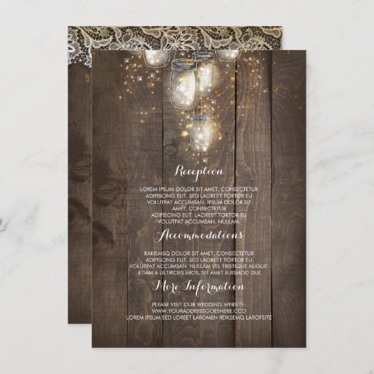 Firefly Mason Jars Rustic Wedding Information Begleitkarte (Vorne/Hinten)