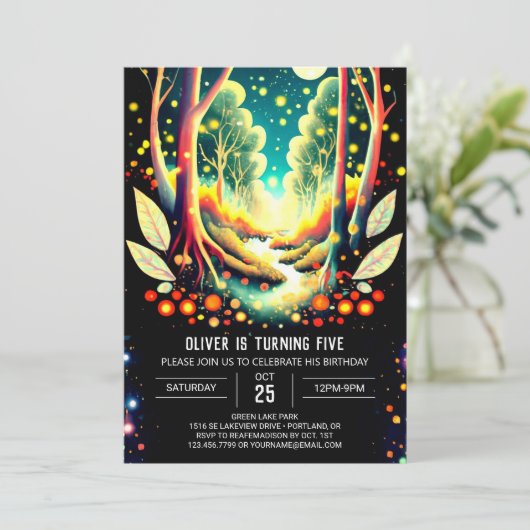 Firefly Nighttime Adventure Birthday Einladung (Stehend Vorderseite)