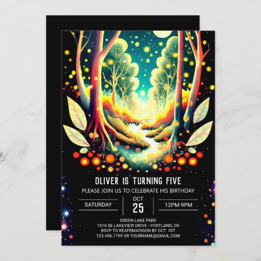 Firefly Nighttime Adventure Birthday Einladung (Vorne/Hinten)