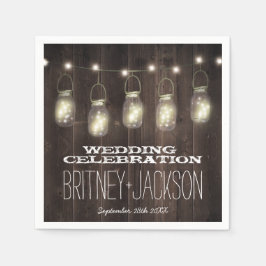 Firefly Rustic Barn Wood Mason Jar Wedding Napkins Serviette
