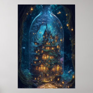 Firefly Village   Fantasy Digital Art Poster