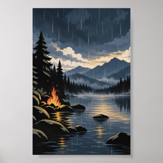 Firelight & Regen | Moderner Naturposter Poster (Vorne)