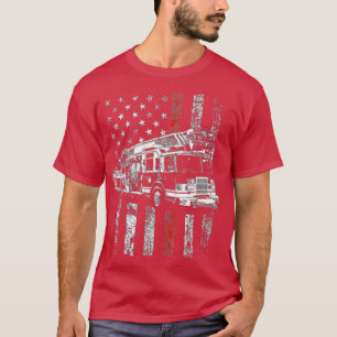 Fireman American Flag Thin Red Line Feuerwehrmann  T-Shirt