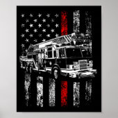Fireman American Flag Thin Red Line Firefighter  Poster (Vorne)
