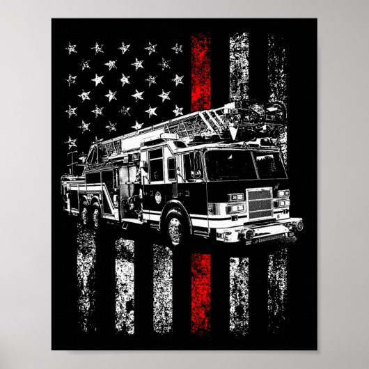 Fireman American Flag Thin Red Line Firefighter  Poster (Vorne)