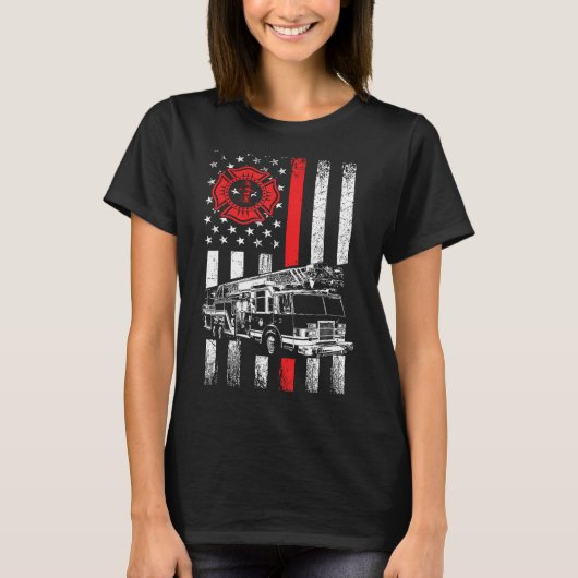 Fireman American Flag Thin Red Line Grafik Firef T-Shirt (Vorderseite)