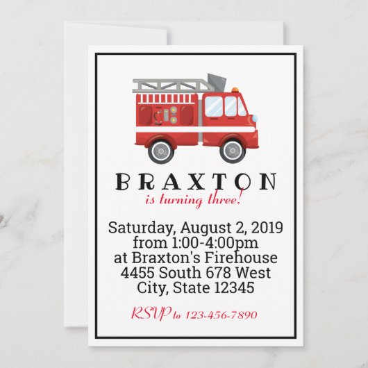 Fireman Birthday Einladung (Vorderseite)