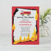 Fireman Boy Fireruck Geburtstagspartei Einladung (Stehend Vorderseite)