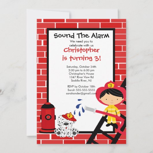 Fireman Boy Fireruck Geburtstagspartei Einladung (Vorderseite)