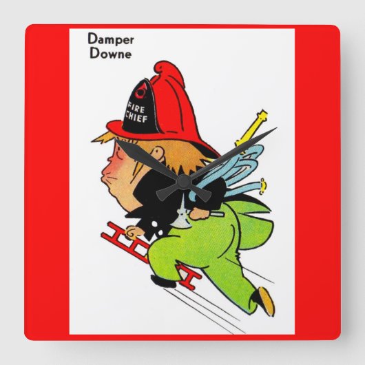 fireman Damper Downe Quadratische Wanduhr (Vorderseite)
