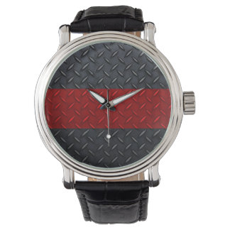 Fireman Diamond Plate Thin Red Line Watch Armbanduhr