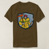 Fireman Firefighter Fire Ax Hook Wappen Retro Clas T-Shirt (Design vorne)