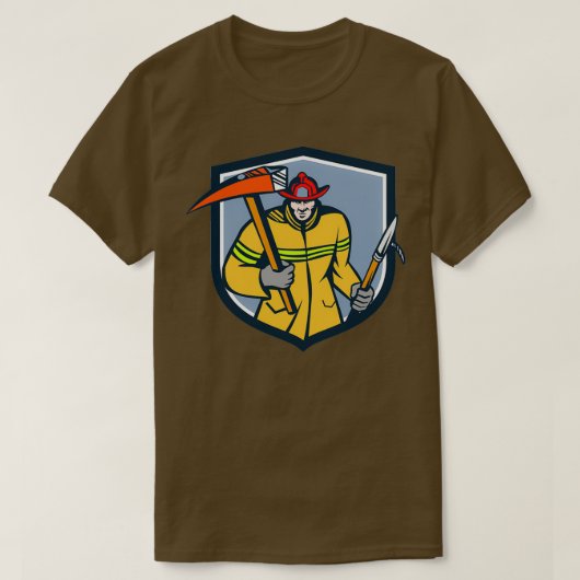 Fireman Firefighter Fire Ax Hook Wappen Retro Clas T-Shirt (Design vorne)