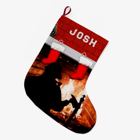Fireman Holiday-Geschenk Großer Weihnachtsstrumpf (Vorderansicht (hängend))