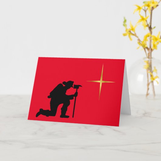 Fireman Kneeling Weihnachtskarte Karte (Gelbe Blume)