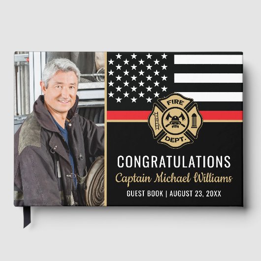 Fireman Photo Red Line Flag Firefighter Retirement Gästebuch (Vorderseite)